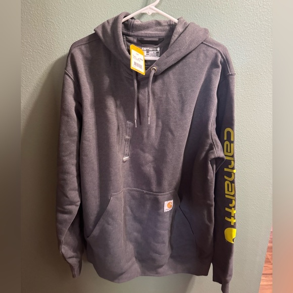 Carhartt Charcoal Hoodie with Green Sleeve Logo - Picture 1 of 3